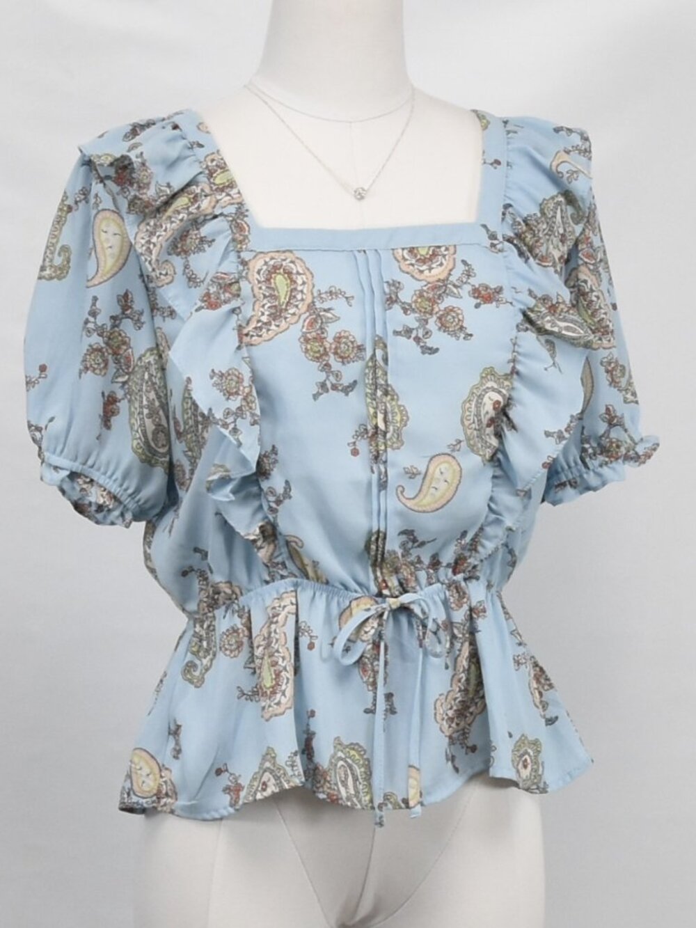 🩵Eclair Blue Paisley Peplum Blouse Size Medium
